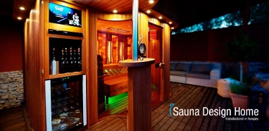 Venkovní sauna s barovým pultem, s barovou ledničkou Venkovní sauna s barovým pultem, s barovou ledničkou