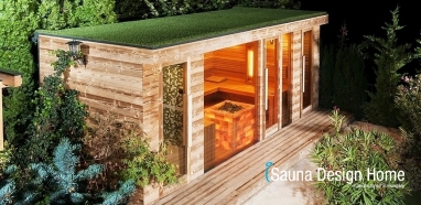  Vonkajší sauna domek zelenou střechou