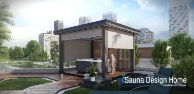 Pergola zipSCREEN se stíněním v bílé barvě Villeroy &amp; Boch s vířivkou