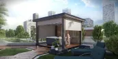 Pergola zipSCREEN se stíněním v bílé barvě Villeroy &amp; Boch s vířivkou