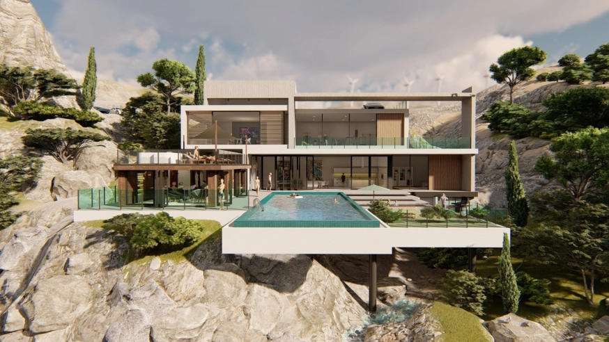 Moderný sauna dom so slnečnou terasou a vírivkou