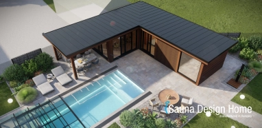 Pohled shora na venkovní saunový dům