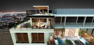 Střešní terasa lounge bar, bazén