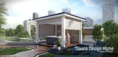 Pergola zipSCREEN se stíněním v bílé barvě Villeroy &amp; Boch s vířivkou