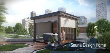 Pergola zipSCREEN se stíněním v bílé barvě Villeroy &amp; Boch s vířivkou