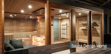 Wellness saunový dům s panoramatickým sklem Wellness saunový dům s panoramatickým sklem
