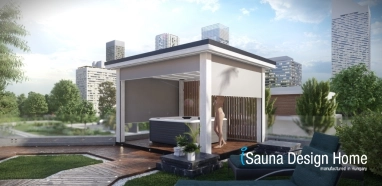 Pergola zipSCREEN se stíněním v bílé barvě Villeroy &amp; Boch s vířivkou