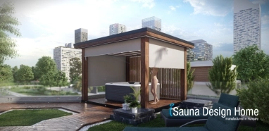 Pergola zipSCREEN se stíněním v bílé barvě Villeroy &amp; Boch s vířivkou