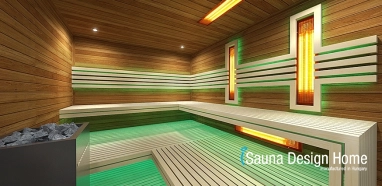 Kombinovaná sauna s lavicemi minimalistického stylu
